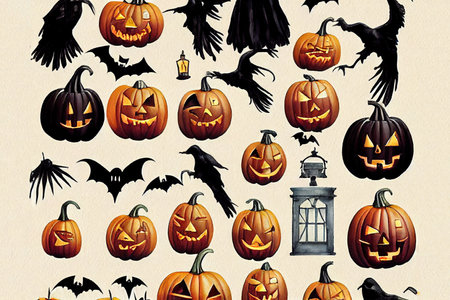 Watercolor Halloween icons.Vintage Victorian Halloween, Halloween decorの素材