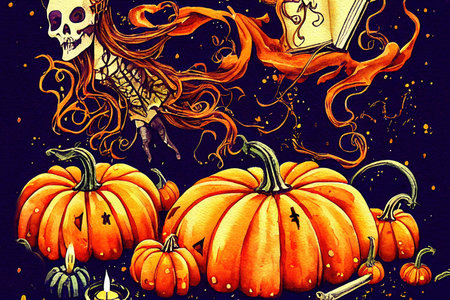 Watercolor Halloween icons.Vintage Victorian Halloween, Halloween decorの素材