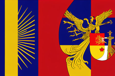 2d drawing Belgrade city flag with the coat of arms of the city It is the official visual and symbol or belgrade or beograd the capital city and the main city of Serbia , Anime style U1 1の素材