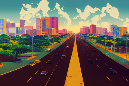 2d drawing ACCRA GHANA Traffic on road in Accra capital city of Ghana on in Accra Ghana Ghana is one of the most popular tourists destination in Africa , Anime style U1 1の素材