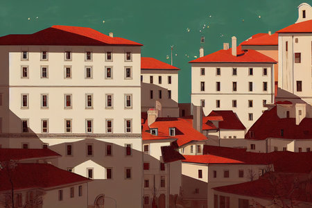 2d style, Ljubla Slovenia City life over the City Hall Square of the Capital City of Slovenia , Anime style U1 1の素材