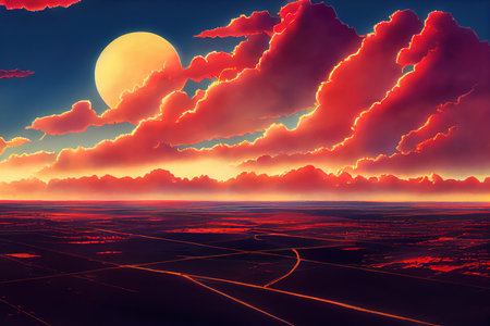 anime Aerial panorama of Lincoln Nebraska under a dramatic sunset Lincoln is the capital city of the US state of Nebraska and the county seat of Lancaster County , Anime style U1 1の素材