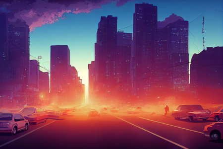 anime Car traffic pollution traffic jam in the morning and evening in the capital city of Bucharest Romania , Anime style U1 1の素材