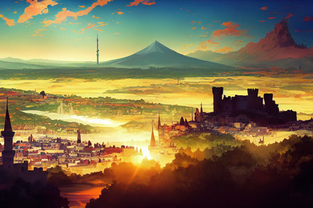 anime style, Ankara is capital city of Turkey View of Ankara castle and interior of the castle , Anime style U1 1の素材