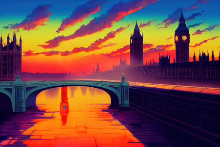 anime style, Beautiful colors of Big Ben from Westminster Bridge at Sunset London , Anime style U1 1の素材