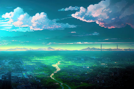 anime style, Aerial view of Cayenne capital of French Guiana , Anime style U1 1の素材