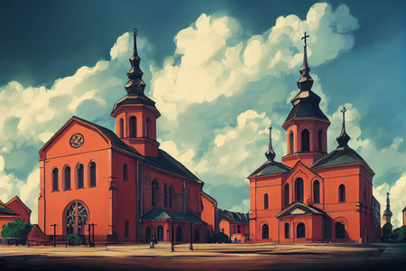 anime style, Evangelical Lutheran Church of Saint John the Baptist in old district of Riga the capital city of Latvia , Anime style U1 1の素材