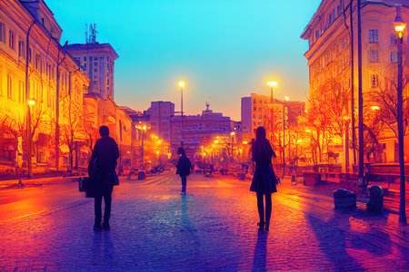 anime style, KYIV UKRAINE JUNE 01 2016 Downtown of city center near the Independence Square and Khreshchatyk Street in the evening , Anime style U1 1の素材