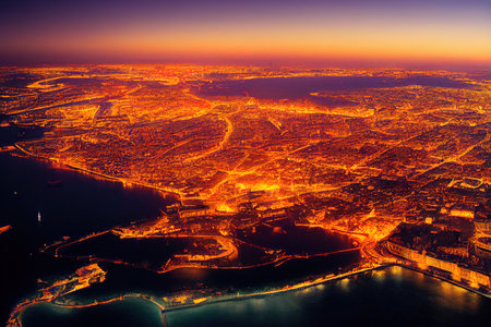 anime style, Aerial view of Valletta skyline evening night Malta island , Anime style U1 1の素材