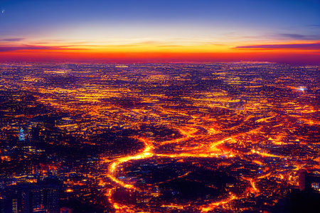 anime style, A beautiful and dramatic panoramic photograph of the Johannesburg city skyline taken on a golden evening after sunset , Anime style U1 1の素材