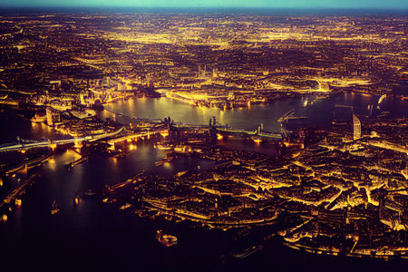 Aerial panoramic cityscape view of London and the River Thames England United Kingdom , Anime style U1 1の素材
