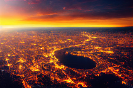 2d paint, Sunset aerial view of Ivan Vazov Theatre in Sofia Bulgaria , Anime style U1 1の素材