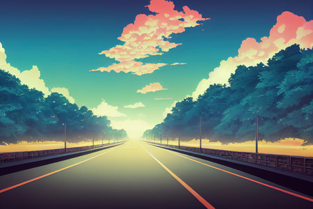 Highway toll gate Anime style illustration compositionの素材