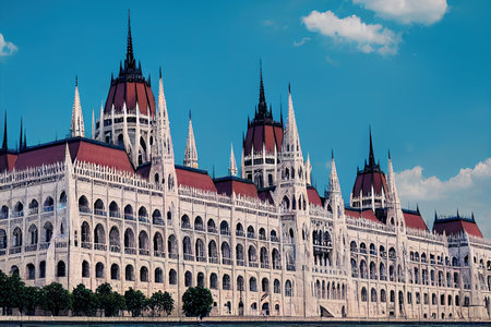 cartoon drawing Hungarian Parliament Orszaghaz in Budapest capital city of Hungary taken during a sunny afternoon The Parliament of a gothic style is an iconic landmark of the city , Anime style U1 1の素材