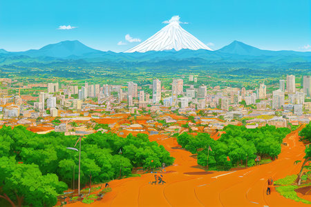 Cartoon style San Jose the capital and largest city of Costa Rica on a geographical mapの素材