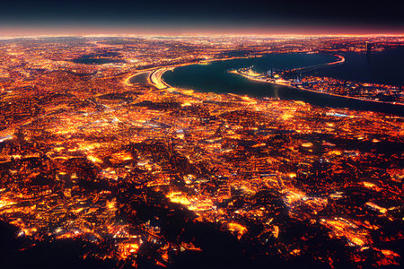 Cartoon style Brisbane city taken from a mountain , Anime style U1 1の素材