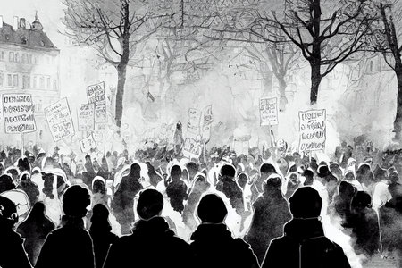 Cartoon drawing Warsaw Poland January : Women protestの素材