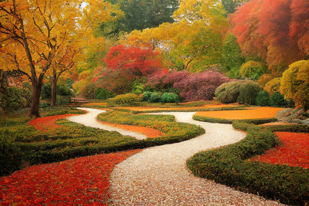 Paths Through Gardens in Autumn 2d illustrationの素材