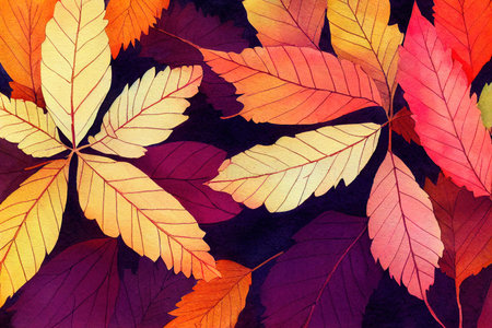 Autumn background with colorful watercolor leaves. Leaf fall. Japaneseの素材