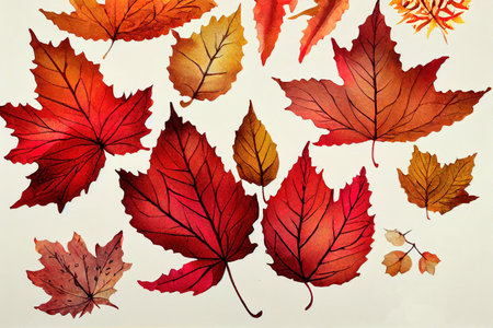 Watercolor autumn leaves in the shape of a heartの素材