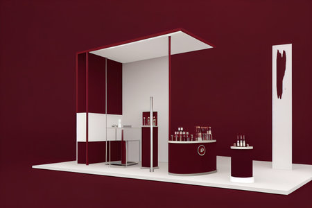 3D background, podium display on natural shadow, burgundy red backdropの素材