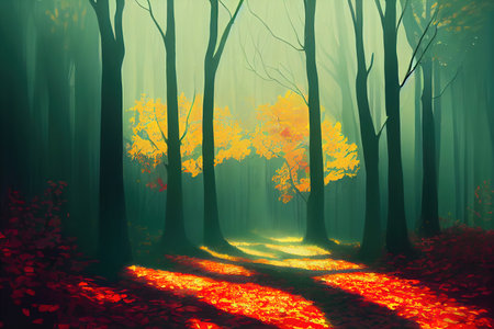 Concept art illustration of enchanted autumn scenery in dreamyの素材