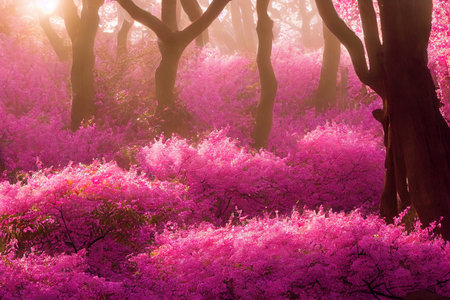 Enchanted fairy tale forest with magical shining window inの素材