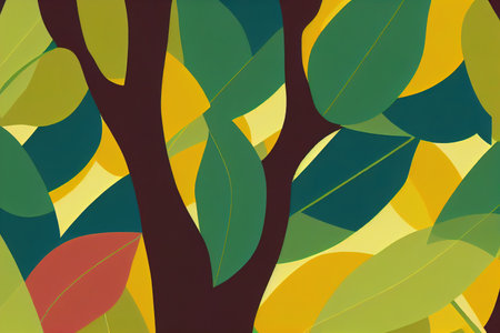 Forest or jungle wallpaper with tree and colorful foliage,の素材