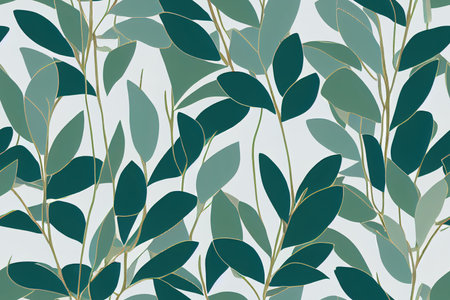 Floral seamless pattern, blue, green and white Ficus Elasticaの素材