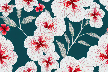 Hawaiian tribal elements and hibiscus fabric patchwork abstract vintageの素材