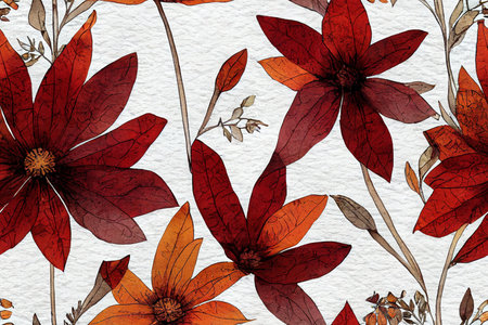 Rustic flowers seamless pattern. Watercolor floral print ,fall design.の素材