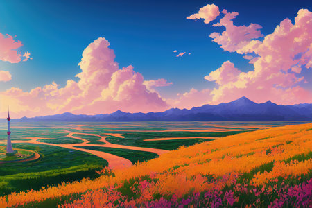 Uzbekistananime style 2d background illustration cartoonish styleの素材