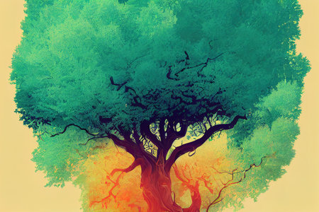 2d abstracttree illustration with beautiful tones of green colorの素材