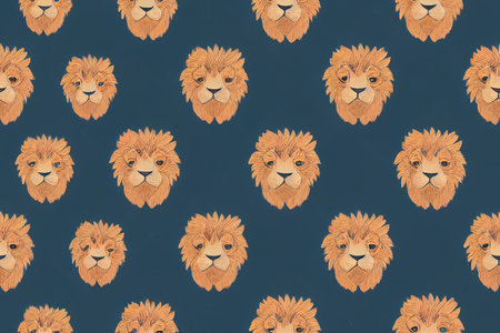 Seamless pattern with cute lion cub and decorative elementsの素材