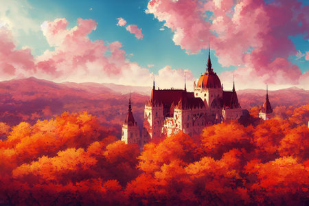 Hungaryanime style 2d background illustration cartoonish styleの素材