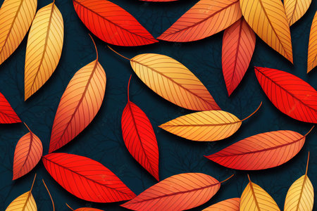 Seamless pattern with red autumn leaves. 3D illustration.の素材