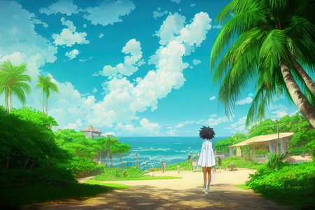 Barbados , anime style, day time, anime illustrationの素材