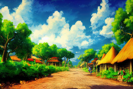 Haitianime style 2d background illustration cartoonish styleの素材
