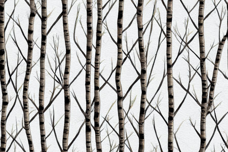 Birch trees with branches, watercolor seamless pattern. Forest illustrationの素材