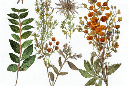 Bouquets of dry herbs and flowers, delicate herbarium. Autumnの素材