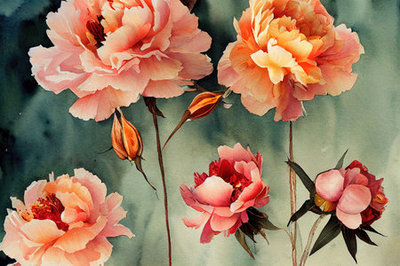 Copper Rust Watercolor Floral Bouquet Fall Autumn Peonies Rosesの素材