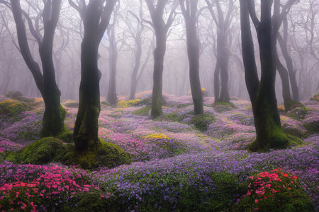 Enchanted spring fairytale forest full of flowersの素材