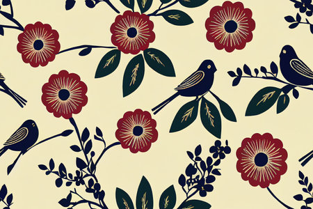 Floral vintage seamless pattern wit birds for retro wallpapers.の素材