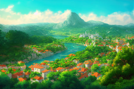 Montenegroanime style 2d background illustration cartoonish styleの素材