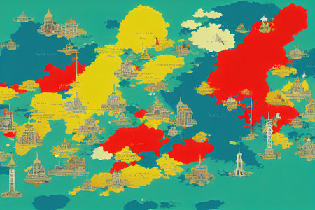 anime style, World map with pin on capital cityの素材