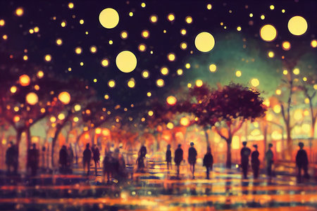 anime style, Light night city light bokeh , Animeの素材