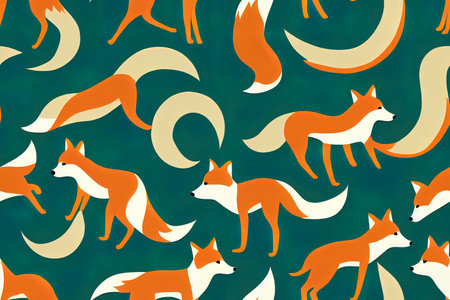 Forest animals seamless pattern. Wolf and fox pattern.の素材