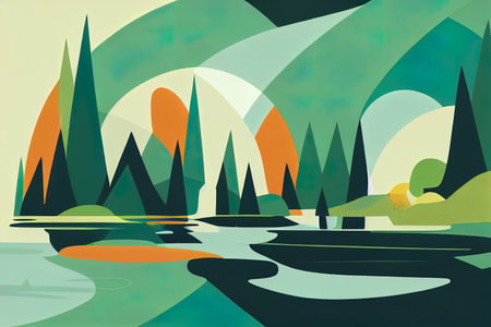 2d flat illustrations - Eco style life. Abstract forest.の素材