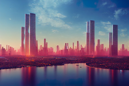 Techno mega city urban and futuristic technology concepts, originalの素材