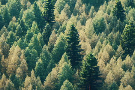 Green Forest. Pine Trees At Woodland From Aerial View.の素材